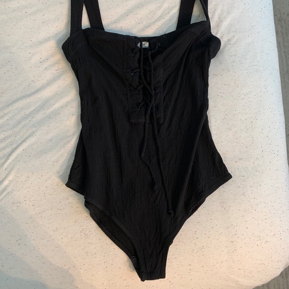 Free People Lace-up Black Bodysuit